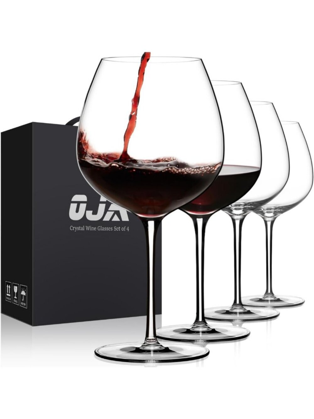 Elegant Hand Blown Crystal Wine Glasses Set of 4 - 23.5 oz Red Wine Tumblers